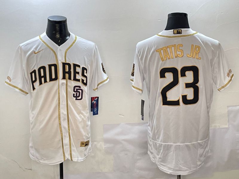 Men San Diego Padres #23 Tatis jr White Gold Elite 2025 Nike MLB Jersey style 5